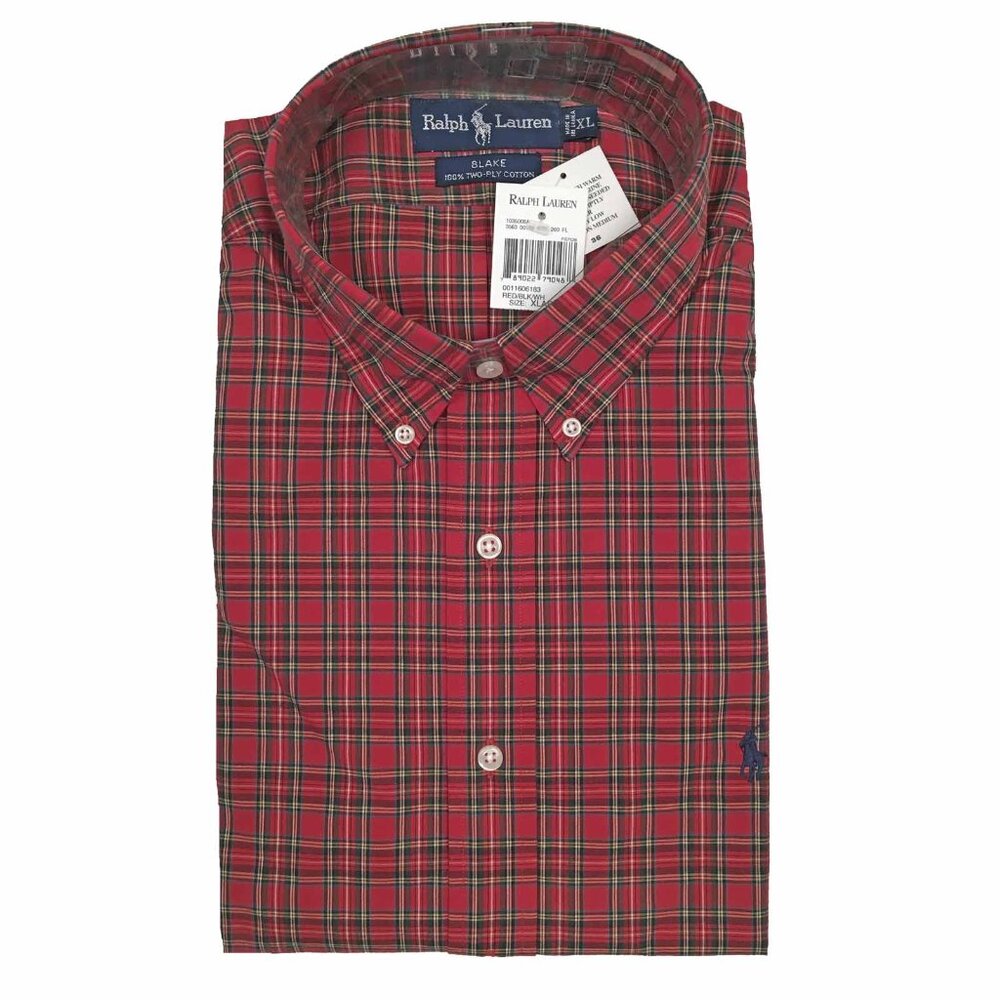 NEW Vintage Polo Ralph Lauren Blake Shirt!  Red Plaid  2 Ply Cotton  Very Roomy